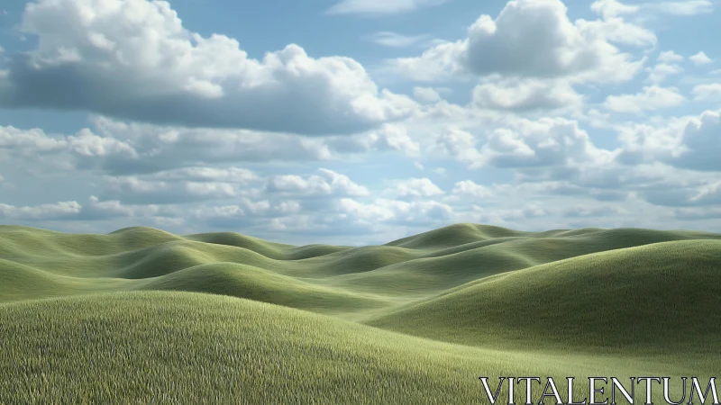 Gentle green hills rolling under a calm, cloud brushed sky.