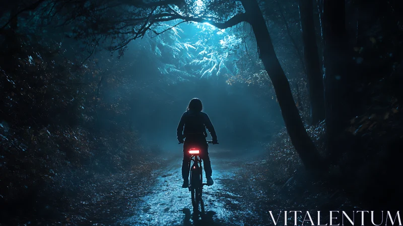 A Cyclist's Journey Through a Luminous Forest Tunnel
