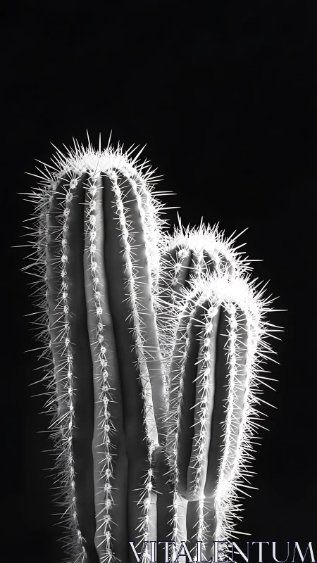 Monochrome cactus study with high-contrast rim lighting focus.