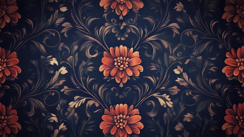 Ornate orange floral blooms glow over deep midnight blue