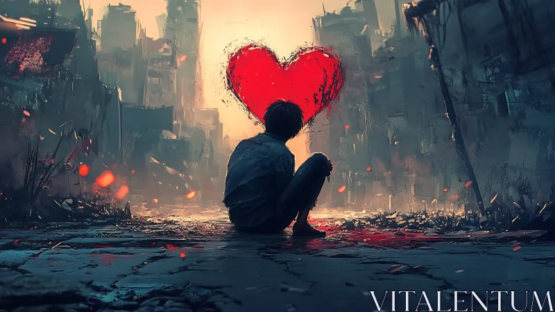 Solitary dreamer holding onto hope in a quiet ruin.