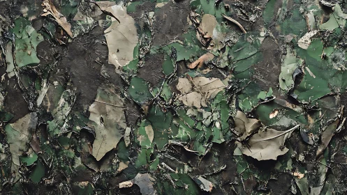 Weathered leaves and peeling paint form an earthy abstract story
