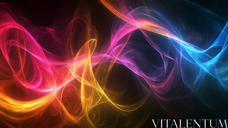 Vibrant neon light waves flow across a deep cosmic backdrop