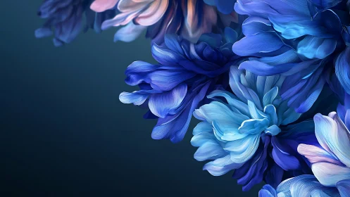 Blue and cyan fluid petals in layered arrangement with gradient background