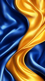Satin waves in blue and gold forming abstract flowing pattern.