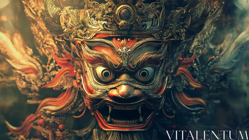 Ornate demonic mask with intricate metallic crown design.