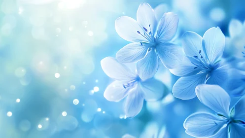 Delicate Blue Flowers in Soft Focus Light.