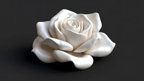 Elegant white rose on black background, digital 3D render style.
