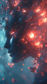 Neon ember mind awakens within shattering cyber starlight.