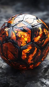 Luminous segmented sphere rests on textured rocky surface