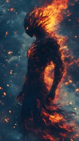 Emberborn titan strolls through stormlit ashes of night