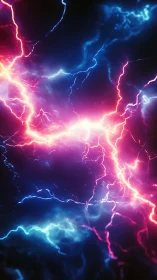 Neon lightning bolts collide in a glowing cosmic storm.