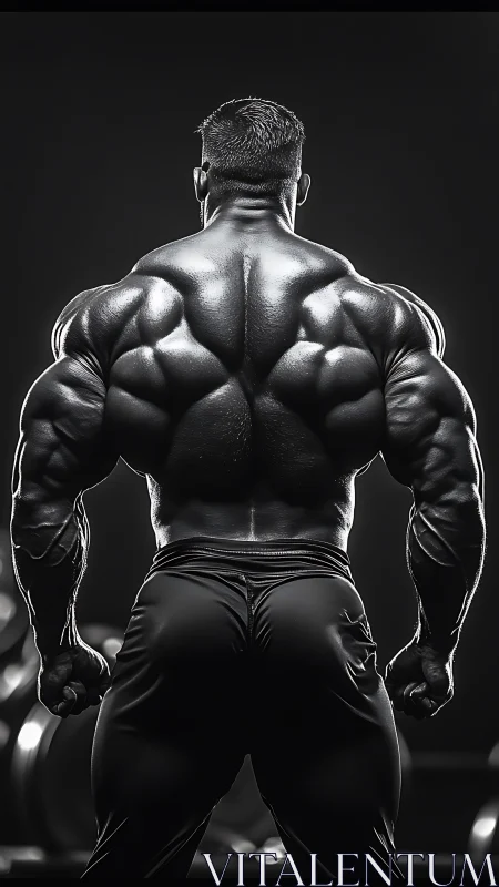 Monumental back muscles carved in stark chrome light.