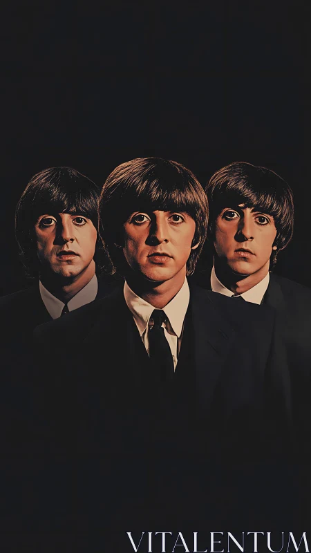 Timeless trio of suited musicians glowing in warm light.