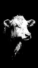 Cow head rendered in high contrast monochrome vector illustration.