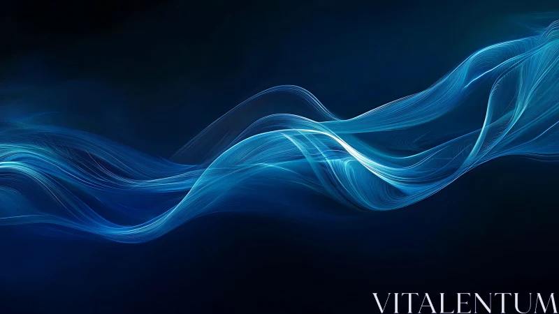 Luminous blue light waves flowing across dark abstract field.