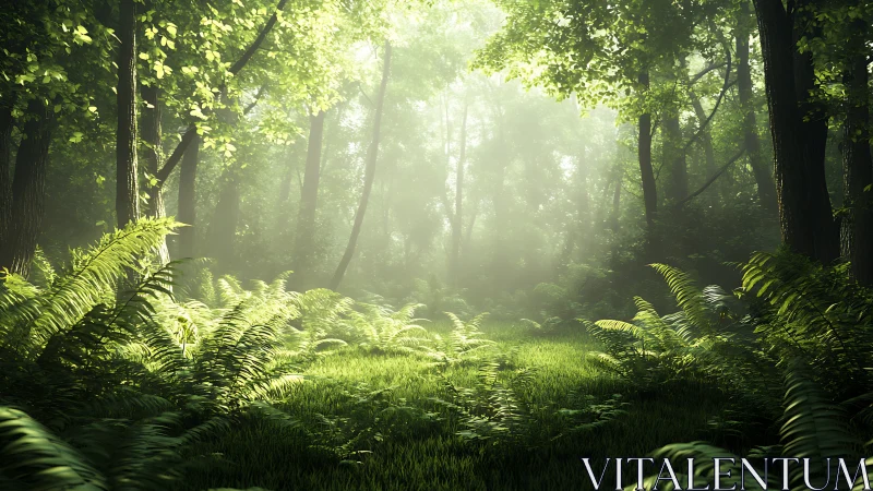 Verdant Cathedral: Enchanted Forest Bathed in Ethereal Sunlight.