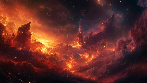 Cosmic Inferno: Stellar Nebula with Radiant Fire Formation.