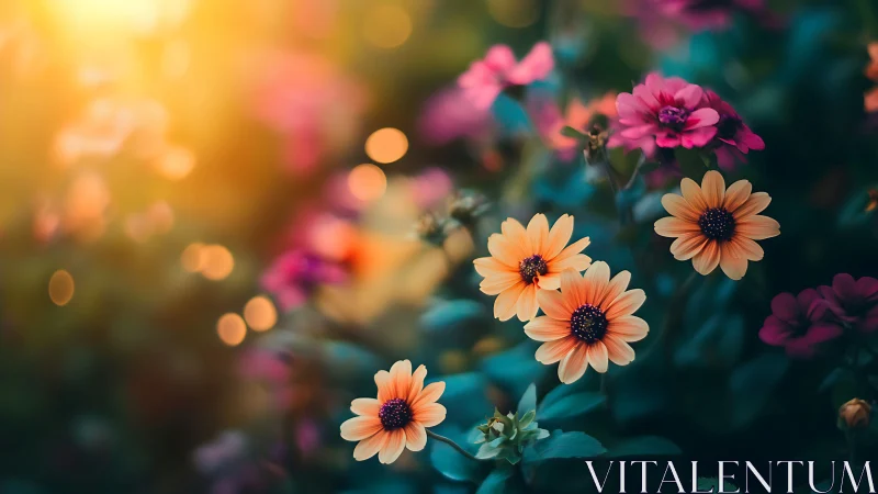 Radiant Dahlias in Golden Sunset Glow.