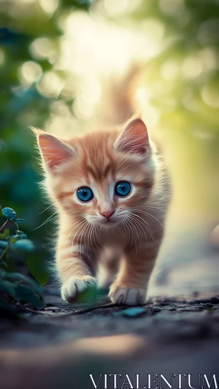 Photorealistic Ginger Kitten with Cerulean Ocular Features.
