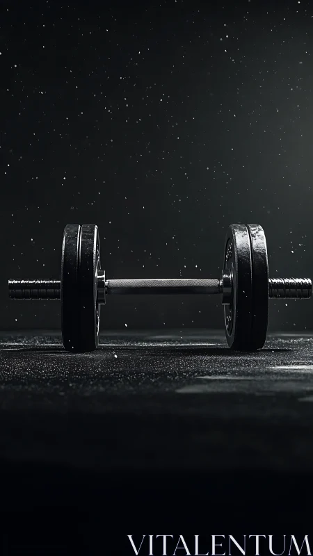 Lone steel dumbbell under starlit gym dust storm drama.