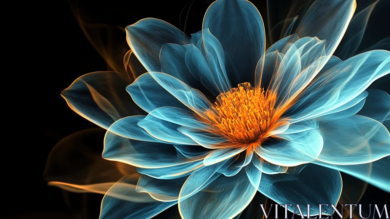 Luminous cyber-lotus unfurls in electric sapphire fire.