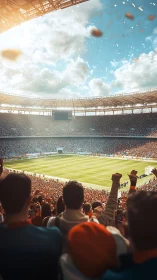 Crowded football stadium erupts under warm afternoon light