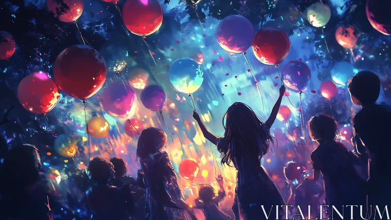 Children release glowing balloons into vivid night sky
