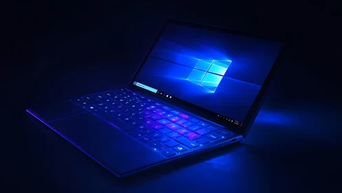 Glowing laptop invites late night work and creative focus