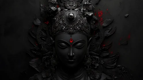 Midnight goddess portrait crowned in intricate shadows.