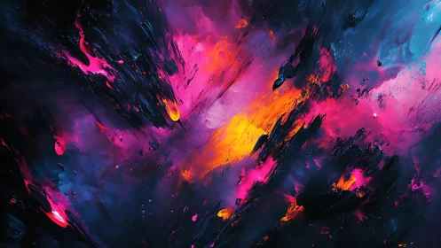 Vivid abstract explosion of pink, orange, and blue in digital art.