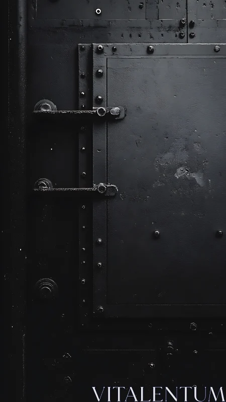 Industrial riveted steel panel in moody monochrome focus.