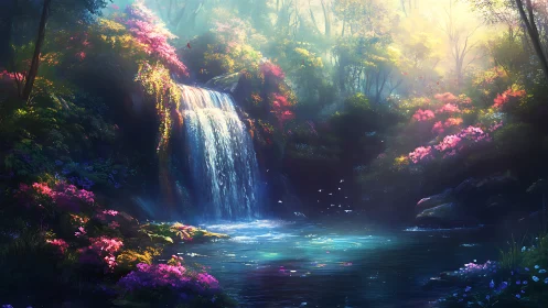 Sunlit forest waterfall welcomes quiet moments of wonder