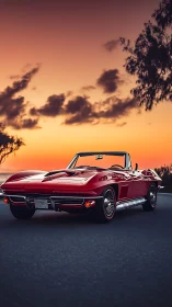 Sunset-soaked classic convertible hums along the coastal curve
