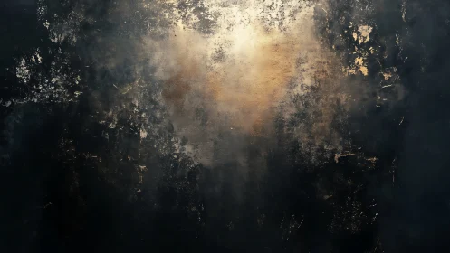 Luminous core emerging through textured, dark patina.