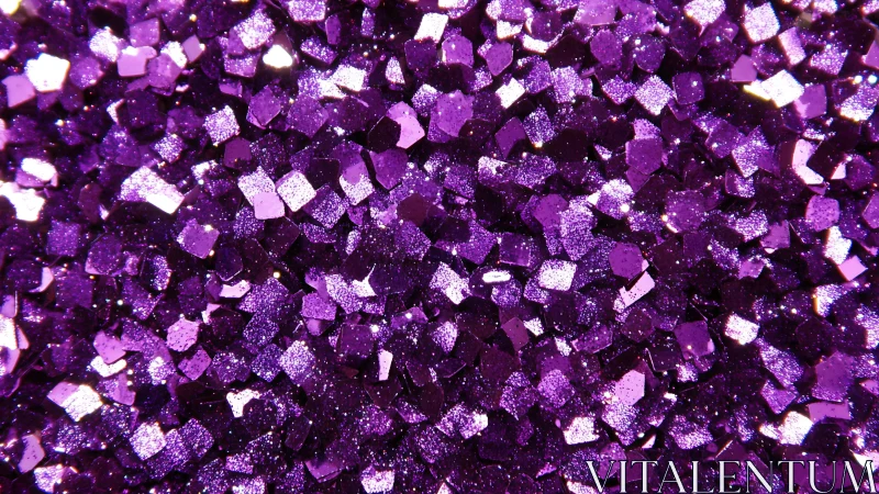 Purple glitter macro texture with faceted reflective hexagons.