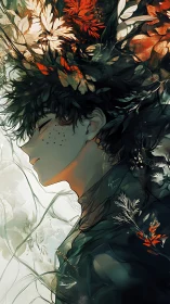 Forest crowned dreamer drifts in painted autumn reverie.