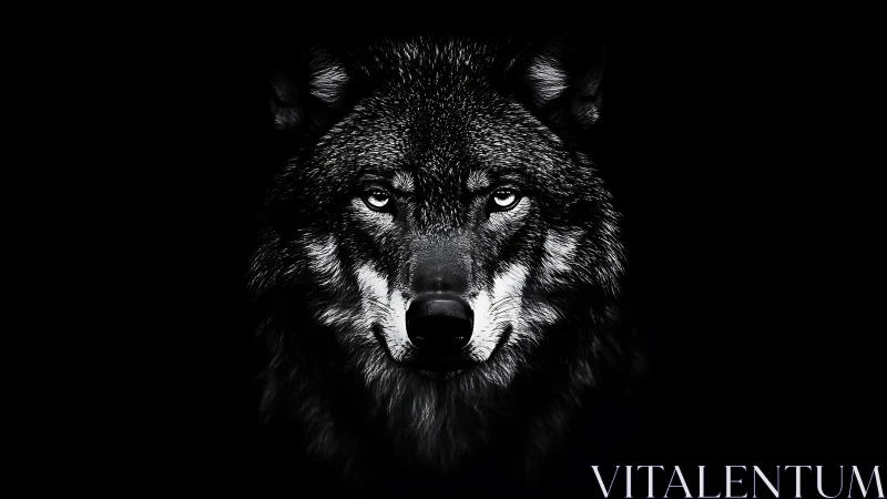 Wolf head rendered in high contrast monochrome lighting