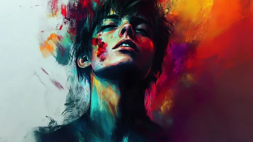 Chromatic reverie ignites a painted face in molten color.