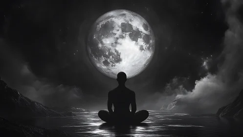 Moonlit meditation in a quiet dreamlike nightscape.