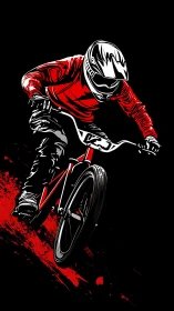 Dynamic downhill biker vectorized in high-contrast motion study.