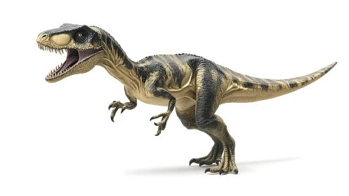 Realistic dinosaur model of a roaring Velociraptor in motion.