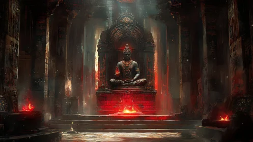 Ember-lit stone deity ruling a shattered temple of smoke.