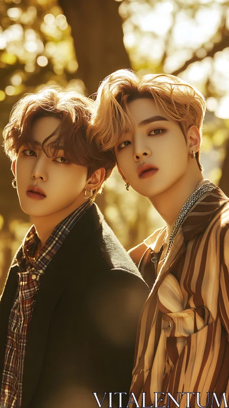 Golden hour friends framed in softly glowing autumn light.