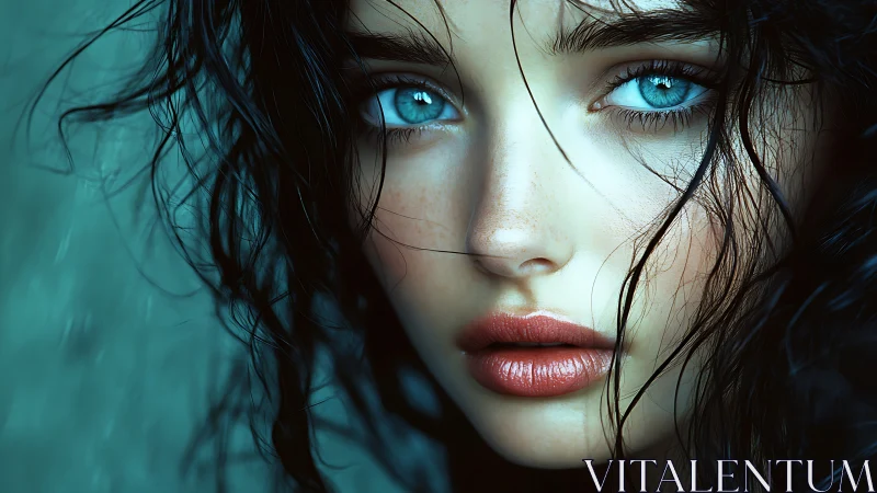 Chromatic close-up of cyan irises in cinematic wet lighting.