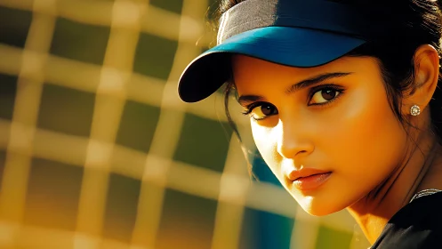Sunlit visor frames a focused player studying the court