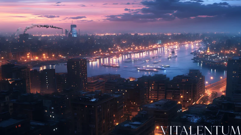 City river glows with gentle lights under a soft dusk sky