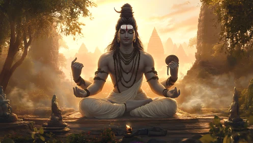 Serene digital depiction of meditative Hindu deity Shiva.