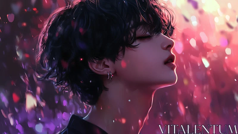 Softly glowing portrait of a dreamer in rose colored light.