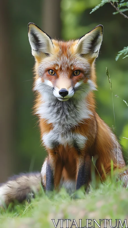 Red fox portrait in shallow-depth woodland habitat study